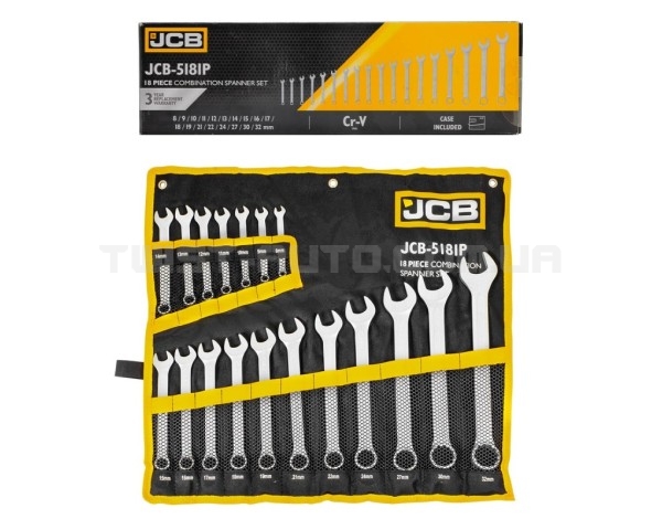 Набір ключів рожково-накидних в чохлі 18 од. (8-32 мм) JCB Tools JCB-5181P Набір ключів рожково-накидних в чохлі 18 од. (8-32 мм) JCB Tools JCB-5181P