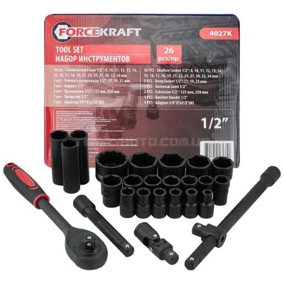 Набір інструментів 26 пр. (6-гр.) 1/2" (8-36 мм) FORCEKRAFT FK-4027-K