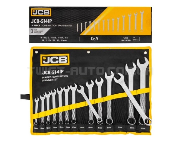 Набір ключів рожково-накидних в чохлі 14 од. (10-32 мм) JCB Tools JCB-5141P Набір ключів рожково-накидних в чохлі 14 од. (10-32 мм) JCB Tools JCB-5141P