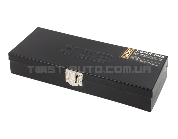 Набір головок ударних в металевому кейсі 10 од. 1/2'' (12-гр.) (10-24 мм) JCB Tools JCB-4107-9MPB Набір головок ударних в металевому кейсі 10 од. 1/2'' (12-гр.) (10-24 мм) JCB Tools JCB-4107-9MPB