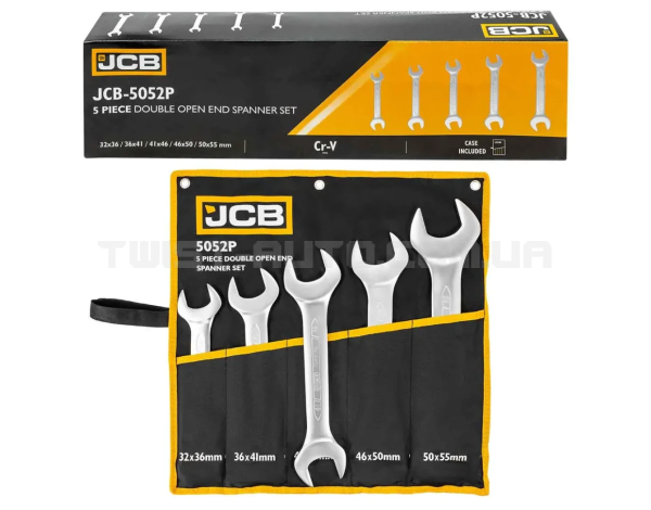 Набір рожкових ключів в чохлі 5 од. (32-55 мм) JCB Tools JCB-5052P Набір рожкових ключів в чохлі 5 од. (32-55 мм) JCB Tools JCB-5052P