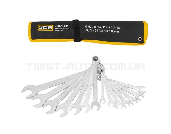 Набір ключів рожково-накидних в чохлі 14 од. (10-32 мм) JCB Tools JCB-5141P Набір ключів рожково-накидних в чохлі 14 од. (10-32 мм) JCB Tools JCB-5141P