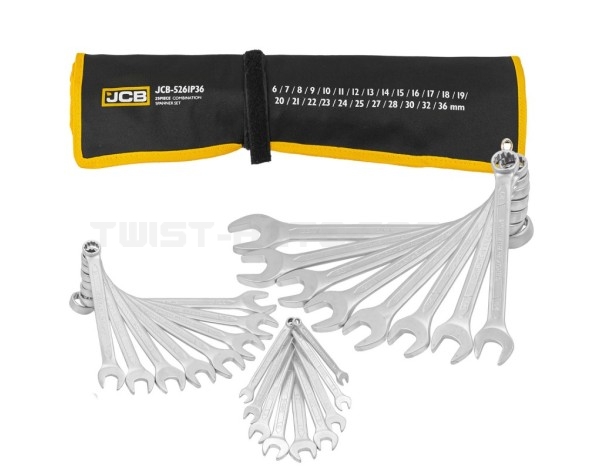 Набір рожково-накидних ключів в чохлі 25 од. (6-36 мм) JCB Tools JCB-5261P36 Набір рожково-накидних ключів в чохлі 25 од. (6-36 мм) JCB Tools JCB-5261P36