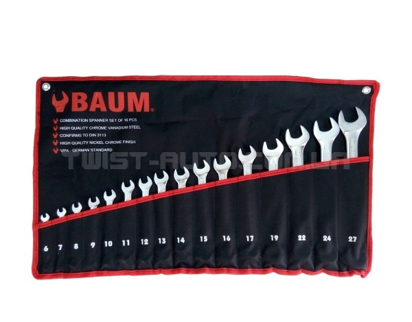Набір ключів ріжково-накидних на полотні 16 пр. (6-27 мм) BAUM 30-16M