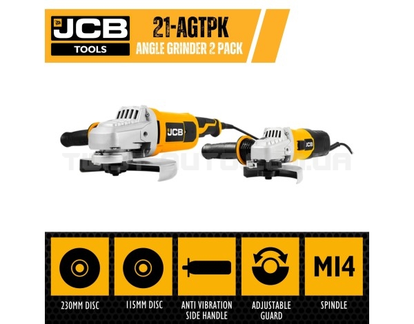 Набір кутових шліфмашин JCB Tools 115 мм / 230 мм JCB-AGTPK-E Набір кутових шліфмашин JCB Tools 115 мм / 230 мм JCB-AGTPK-E