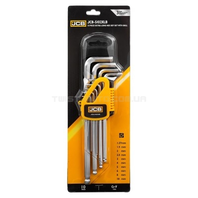Haбіp Г-подіб. ключів подовжених з кулею HEX 10 од. (1,27 мм-10 мм) JCB Tools JCB-5102XLB Haбіp Г-подіб. ключів подовжених з кулею HEX 10 од. (1,27 мм-10 мм) JCB Tools JCB-5102XLB