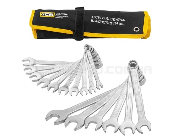 Набір ключів ріжково-накидних в чохлі 16 пр. (6-24 мм) JCB Tools JCB-5161P Набір ключів ріжково-накидних в чохлі 16 пр. (6-24 мм) JCB Tools JCB-5161P