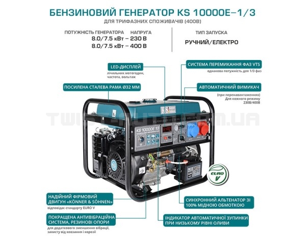 Бензиновий генератор Konner&Sohnen KS 10000E-1/3