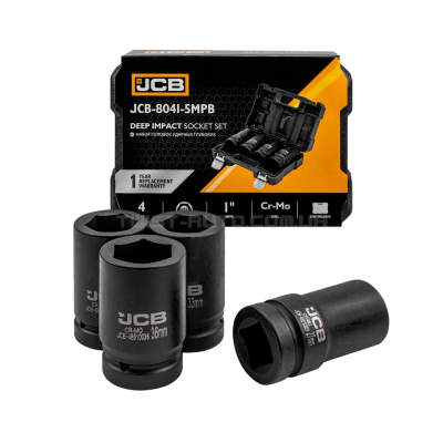 Набір головок ударних глибоких 4 од. 1'' (6-гр.) (27, 32, 33, 36 мм) JCB Tools JCB-8041-5MPB Набір головок ударних глибоких 4 од. 1'' (6-гр.) (27, 32, 33, 36 мм) JCB Tools JCB-8041-5MPB