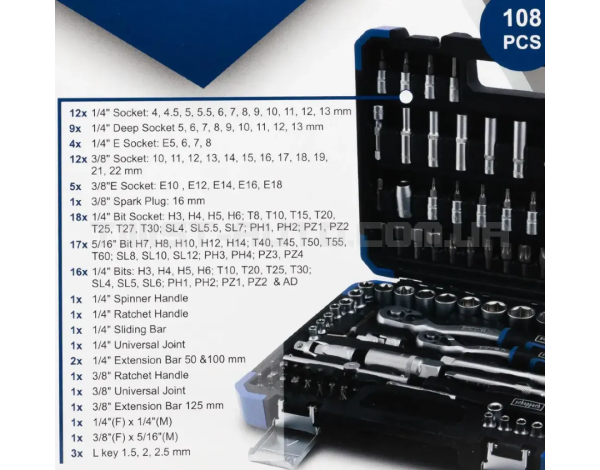 Набір інструментів 108 пр. 1/4", 3/8" (6-гр.) (4-22 мм) Scheppach SCH-41082-5DS Набір інструментів 108 пр. 1/4", 3/8" (6-гр.) (4-22 мм) Scheppach SCH-41082-5DS