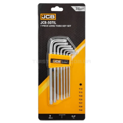 Haбіp Г-подіб. ключів подовжених TORX 7 пр. (T10-T40) JCB Tools JCB-5071L Haбіp Г-подіб. ключів подовжених TORX 7 пр. (T10-T40) JCB Tools JCB-5071L