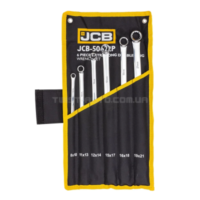 Набір накидних прямих подовжених ключів 6 пр. в чохлі (8-21 мм) JCB Tools JCB-50622P Набір накидних прямих подовжених ключів 6 пр. в чохлі (8-21 мм) JCB Tools JCB-50622P