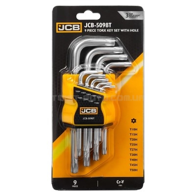 Haбіp Г-подіб. ключів з отвором TORX 9 од. (T10H-T50H) JCB Tools JCB-5098T Haбіp Г-подіб. ключів з отвором TORX 9 од. (T10H-T50H) JCB Tools JCB-5098T