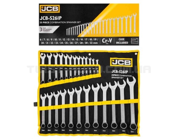 Набір ключів рожково-накидних в чохлі 25 од. (6-32 мм) JCB Tools JCB-5261P Набір ключів рожково-накидних в чохлі 25 од. (6-32 мм) JCB Tools JCB-5261P