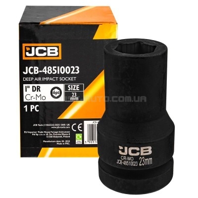 Головка ударна глибока 1" 23 мм (6-гранна) JCB Tools JCB-48510023 Головка ударна глибока 1" 23 мм (6-гранна) JCB Tools JCB-48510023