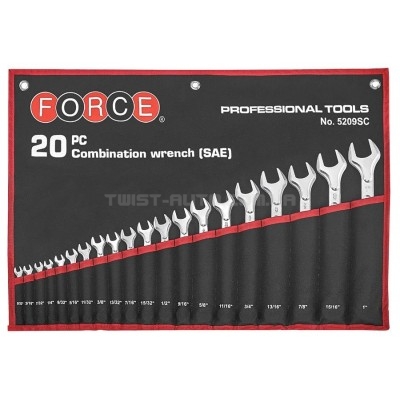 Набір ключів ріжково-накидних дюймових на полотні 20 пр. (5/32"-1") FORCE 5209SC