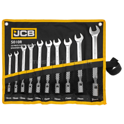Набір ріжково-шарнірних ключів 10 пр. в чохлі (8-21 мм) JCB Tools JCB-5010R Набір ріжково-шарнірних ключів 10 пр. в чохлі (8-21 мм) JCB Tools JCB-5010R