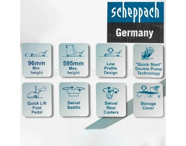 Домкрат підкатний гідравлічний низькопрофільний (96-595 мм) 5т Scheppach SCH-T815011L Домкрат підкатний гідравлічний низькопрофільний (96-595 мм) 5т Scheppach SCH-T815011L