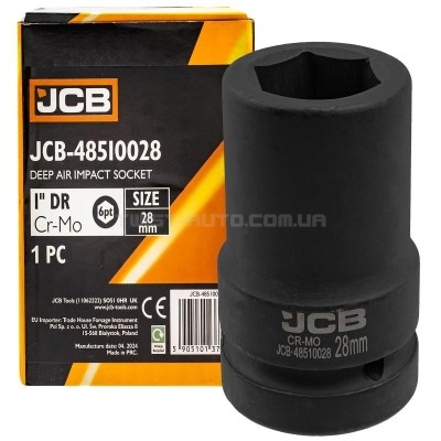 Головка ударна глибока 1" 28 мм (6-гранна) JCB Tools JCB-48510028 Головка ударна глибока 1" 28 мм (6-гранна) JCB Tools JCB-48510028