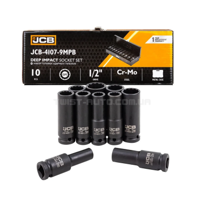 Набір головок ударних в металевому кейсі 10 од. 1/2'' (12-гр.) (10-24 мм) JCB Tools JCB-4107-9MPB