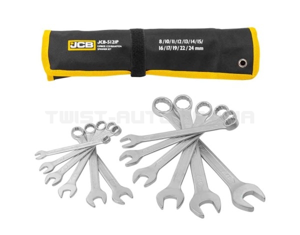 Набір ключів рожково-накидних в чохлі 12 од. (8-24 мм) JCB Tools JCB-5121P Набір ключів рожково-накидних в чохлі 12 од. (8-24 мм) JCB Tools JCB-5121P