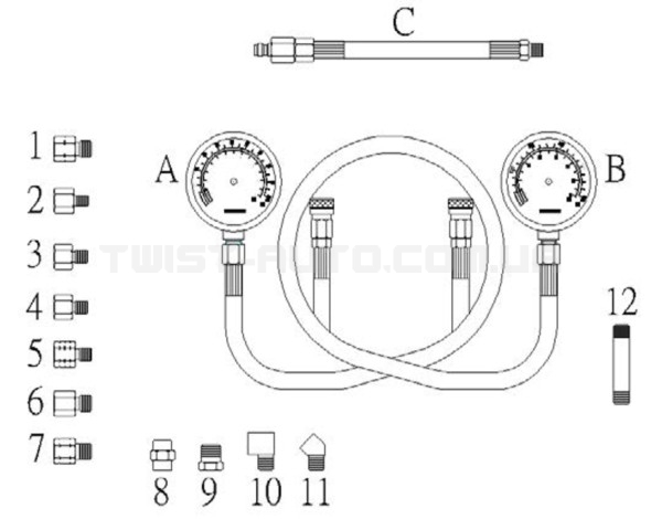 Набір для тестування тиску масла КПП з двома манометрами - 4250 JTC