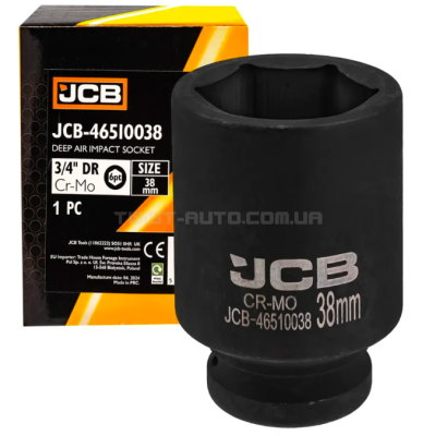 Головка торцева ударна глибока 3/4" 38 мм (6-гранна) JCB Tools JCB-46510038 Головка торцева ударна глибока 3/4" 38 мм (6-гранна) JCB Tools JCB-46510038