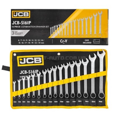 Набір ключів ріжково-накидних в чохлі 16 пр. (6-24 мм) JCB Tools JCB-5161P Набір ключів ріжково-накидних в чохлі 16 пр. (6-24 мм) JCB Tools JCB-5161P