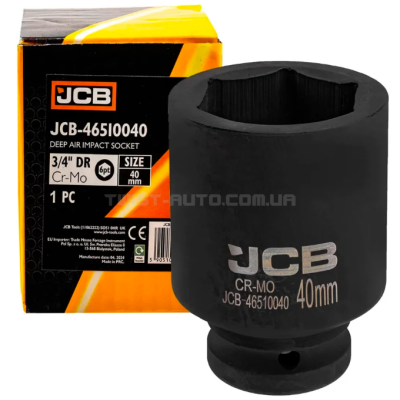 Головка торцева ударна глибока 3/4" 40 мм (6-гранна) JCB Tools JCB-46510040 Головка торцева ударна глибока 3/4" 40 мм (6-гранна) JCB Tools JCB-46510040