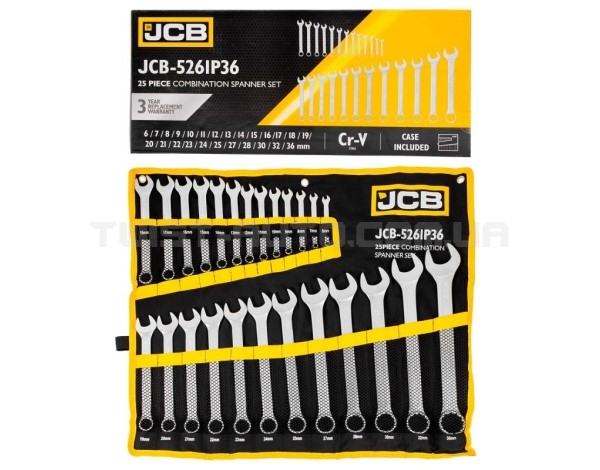 Набір рожково-накидних ключів в чохлі 25 од. (6-36 мм) JCB Tools JCB-5261P36 Набір рожково-накидних ключів в чохлі 25 од. (6-36 мм) JCB Tools JCB-5261P36
