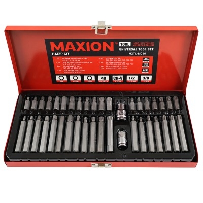 Набор бит, 40 единиц, Cr-V, MAXION MXTL-MC40 (H4-H12 M5-M12 T20-T55 (30мм и 75 мм))