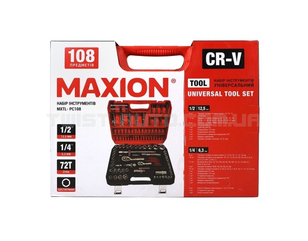 Набор инструментов 1/2” та 1/4", 108 предметов, Cr-V, MAXION MXTL- PC108