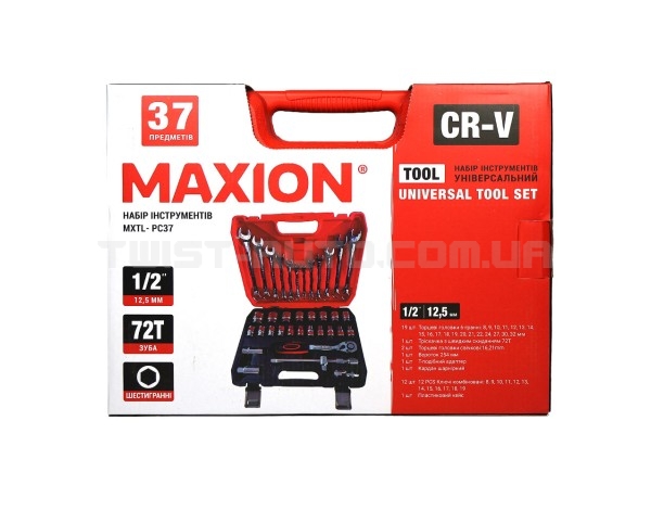 Набор инструментов 1/2", 37 предметов, Cr-V, MAXION MXTL-PC37
