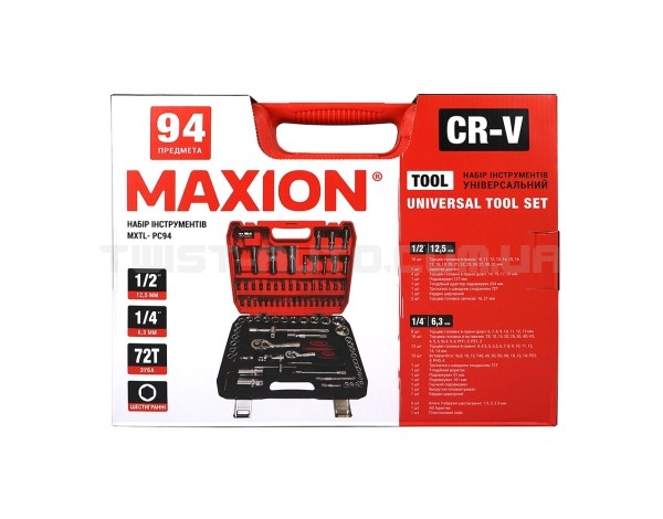 Набір інструментів 1/2” та 1/4", 94 одиниць, Cr-V, MAXION MXTL- PC94