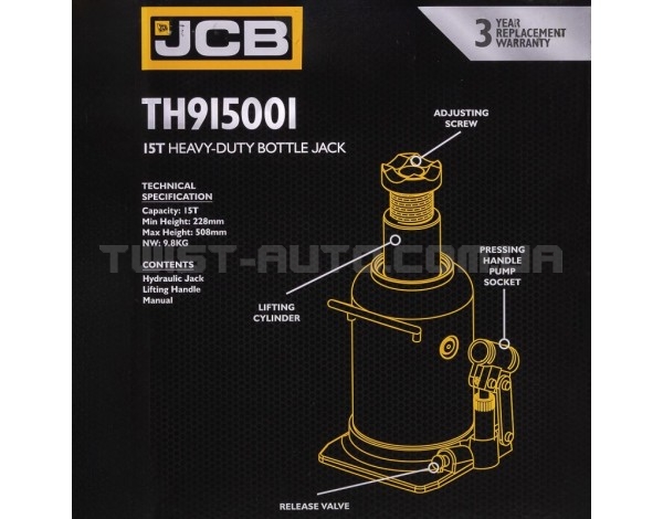 Домкрат пляшковий 15т JCB Tools JCB-TH915001 Домкрат пляшковий 15т JCB Tools JCB-TH915001