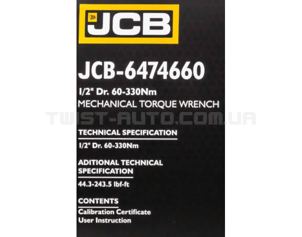 Динамометричний ключ 1/2" (60-330 Нм) JCB Tools JCB-6474660 Динамометричний ключ 1/2" (60-330 Нм) JCB Tools JCB-6474660