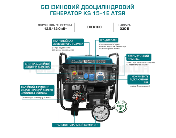 Бензиновий генератор двоциліндровий KS 15-1E ATSR K&S