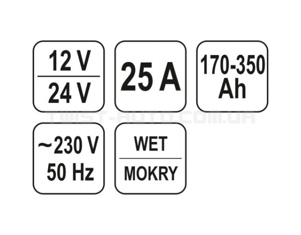 Зарядний пристрій 12/24v 25а 350Ah YATO YT-8305