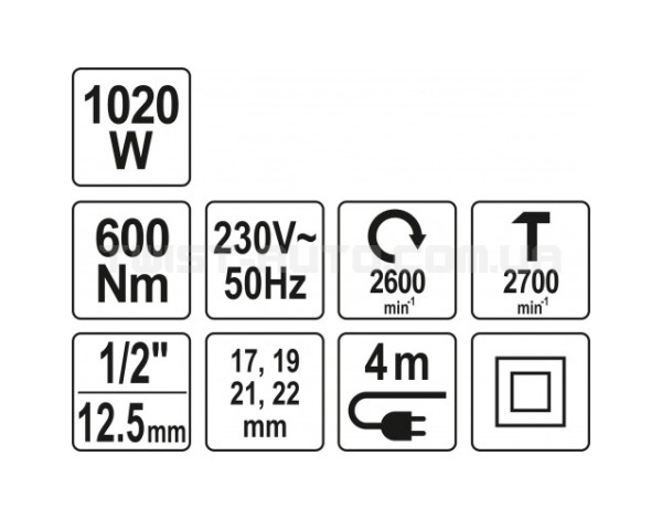 Гайковерт ударный 1/4 сетевой600 Нм YATO YT-82021 - YT-82021