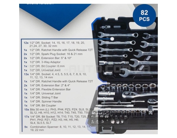 Набор инструментов 82 предмета 1/2'', 1/4'' (6гр.) (4-32мм) SCHEPPACH SCH-4821-5 Набор инструментов 82 предмета 1/2'', 1/4'' (6гр.) (4-32мм) SCHEPPACH SCH-4821-5
