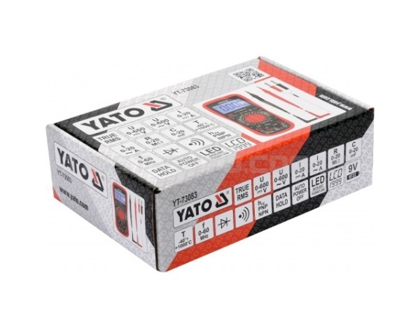 Мультиметр для вимірювання електричних параметрів з LCD-дисплеєм та провідниковими контактами YATO YT-73083