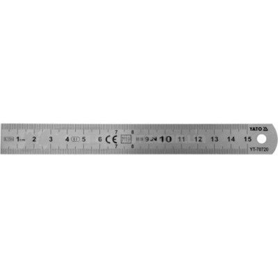 Лінійка з нержавіючої сталі YATO : L= 150 x 19 мм, двостороння шкала, таблиці перерахунку YT-70720