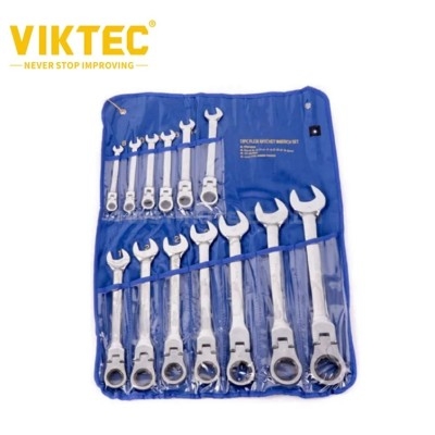 Набір ріжково-накидних ключів з тріскачкою шарнірних 8-19мм 12од. VIKTEC VT14125D