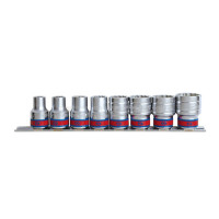 Набір головок 1/2" 8 од. 6-ти грані,короткі, дюймові на планці | 4510SR Набір головок 1/2" 8 од. 6-ти грані,короткі, дюймові на планці | 4510SR