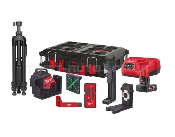 Нівелір лазерний 3D акумуляторний MILWAUKEE, M12 3PLKIT-401P (+зар. прист.,1акум.Х4Аг, кейс PACKOUT)