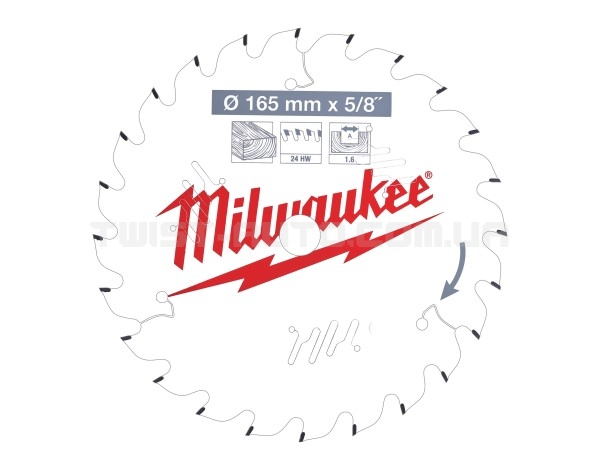 Диск пиляльний PFTE THIN KERF MILWAUKEE, O165х5/8"х1,6мм, 24 зуб.