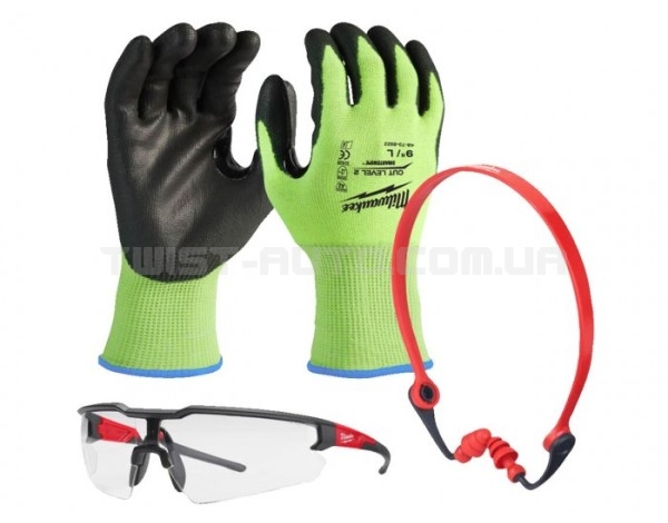 Комплект ЗІЗ Milwaukee PPE Kit 1 - G.9/L (рукавиці, окуляри, беруши)