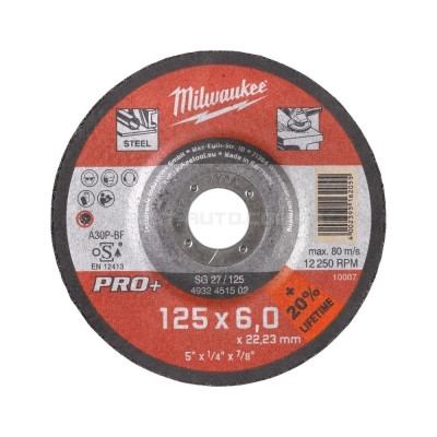 Диск зачисний по металу MILWAUKEE, SG 27/125х6 PRO+, 125 мм MILWAUKEE ACC 4932451502