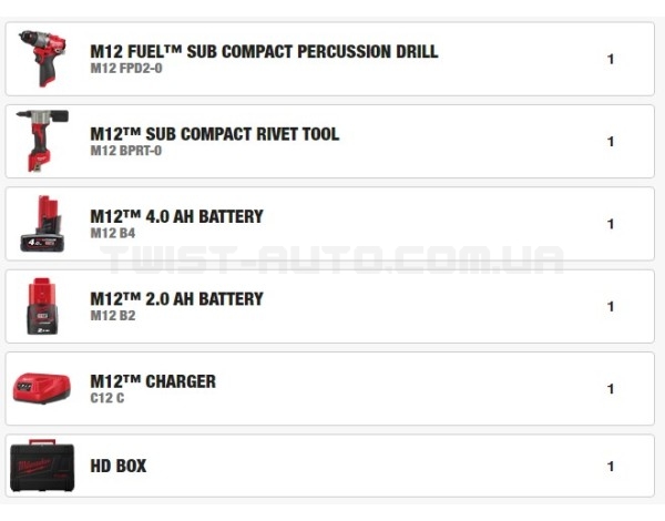 Набор из 2 инструментов аккумуляторных бесщеточных M12 FPP2D2-422X (HDкейс) MILWAUKEE 4933480593