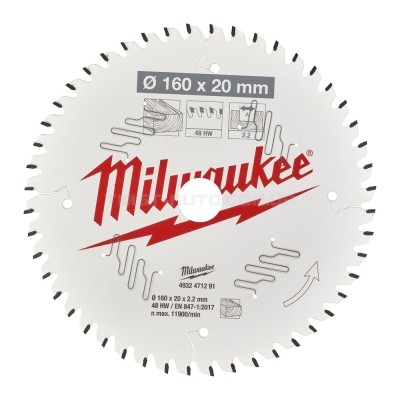 Диск пиляльний PFTE MILWAUKEE, діаметр 160х20х2,2мм, 48 зуб. MILWAUKEE ACC 4932471291